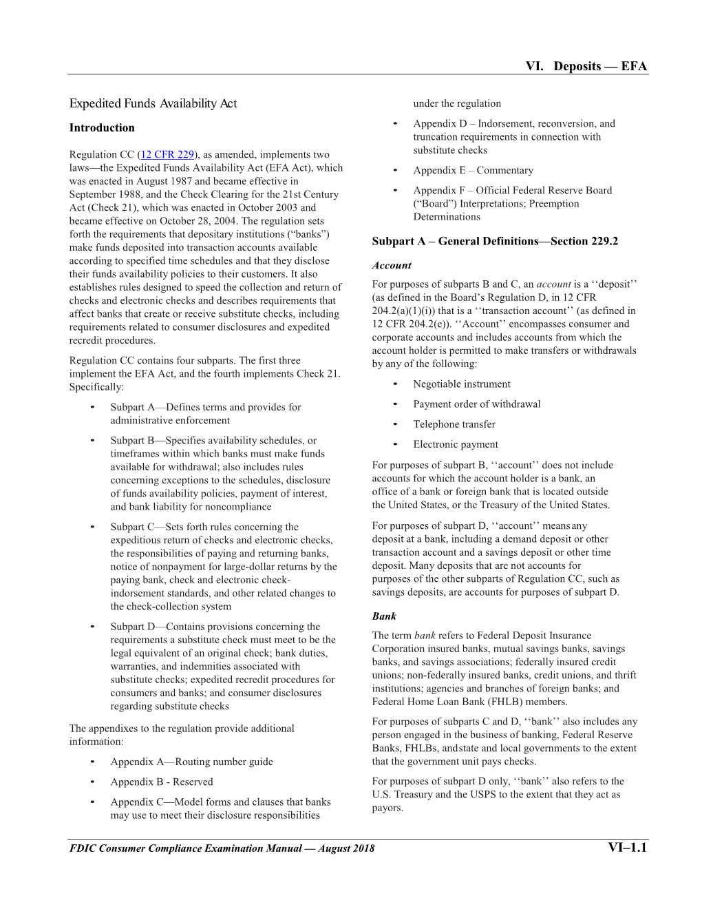 VI. Deposits — EFA Expedited Funds Availability