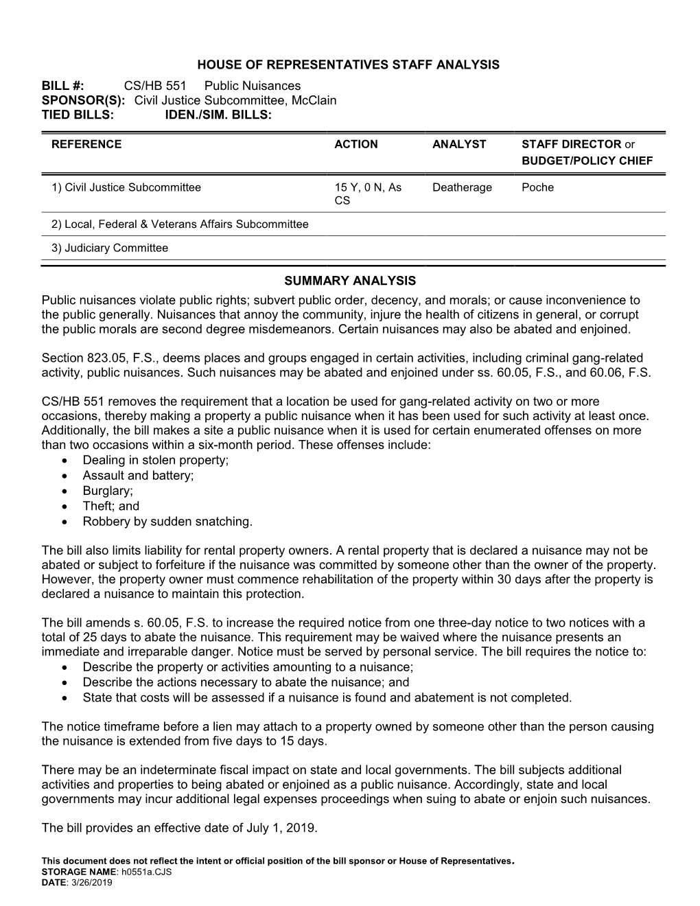 House of Representatives Staff Analysis Bill #: Cs/Hb