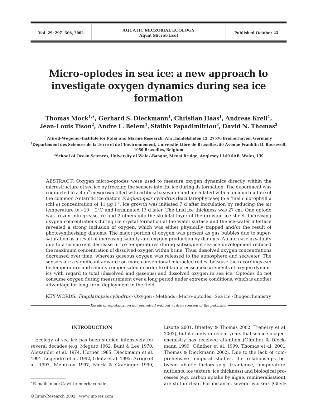 Micro-Optodes in Sea Ice: a New Approach to Investigate Oxygen Dynamics During Sea Ice Formation