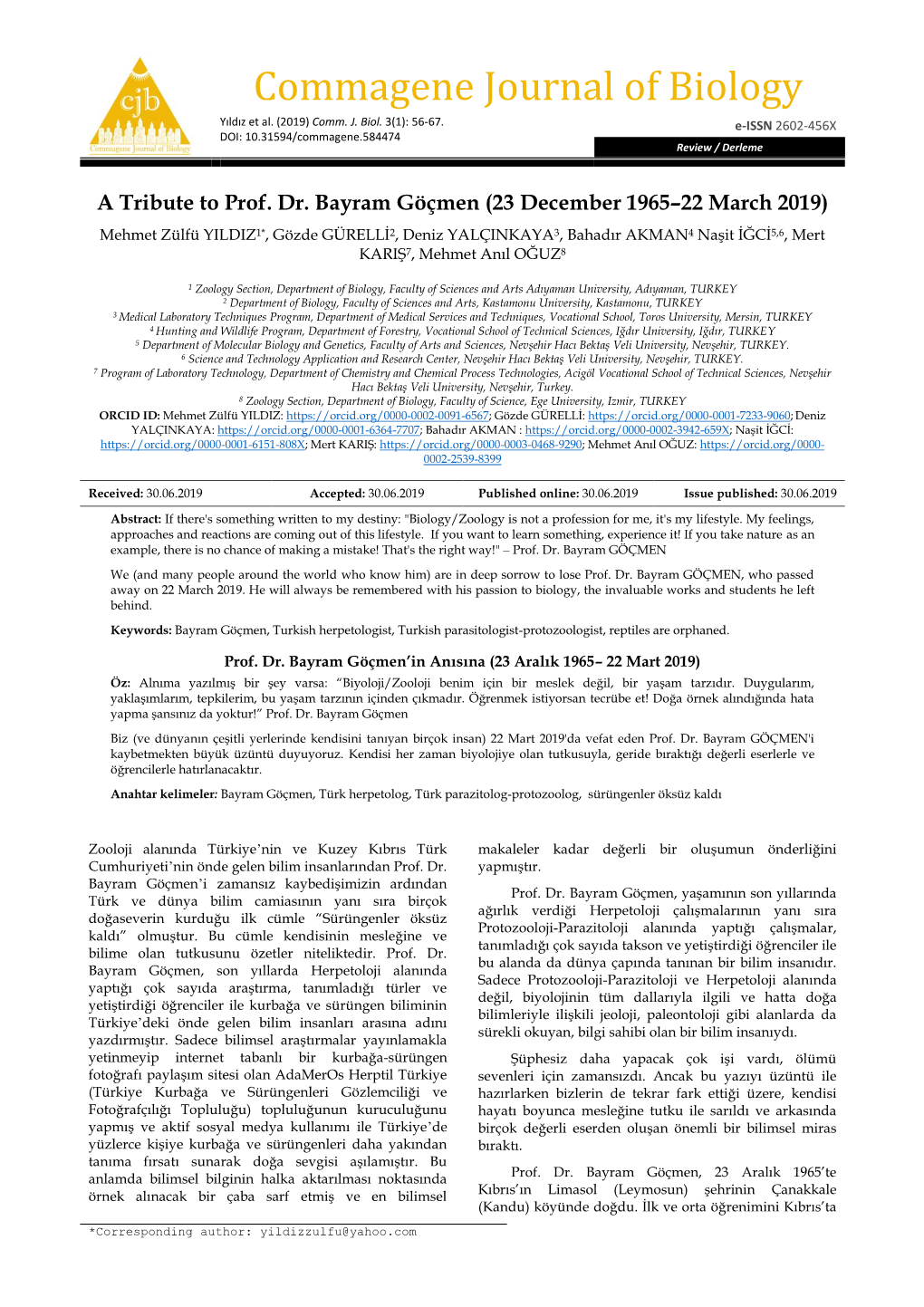 Commagene Journal of Biology Yıldız Et Al