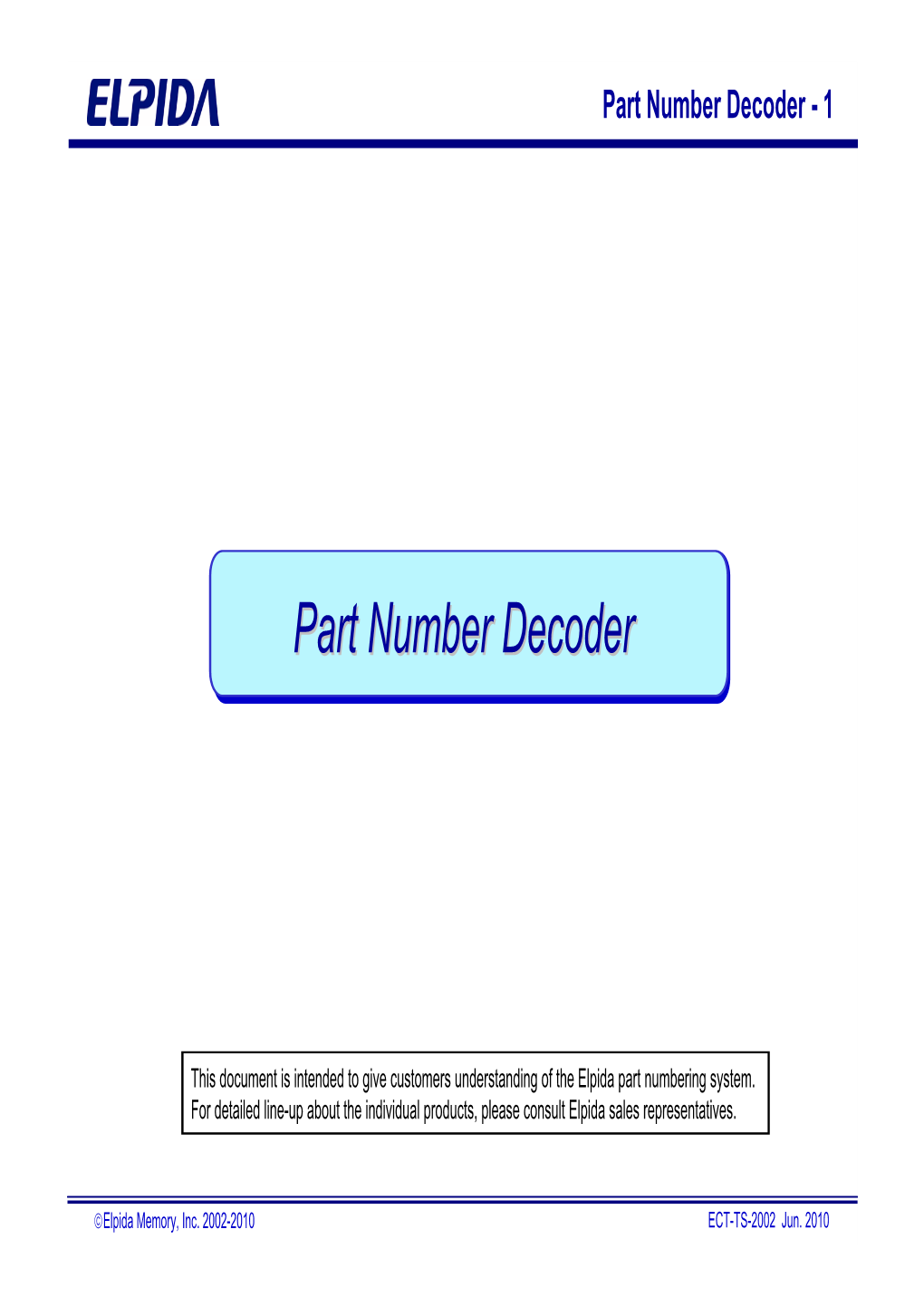 Part Number Decoder - 1