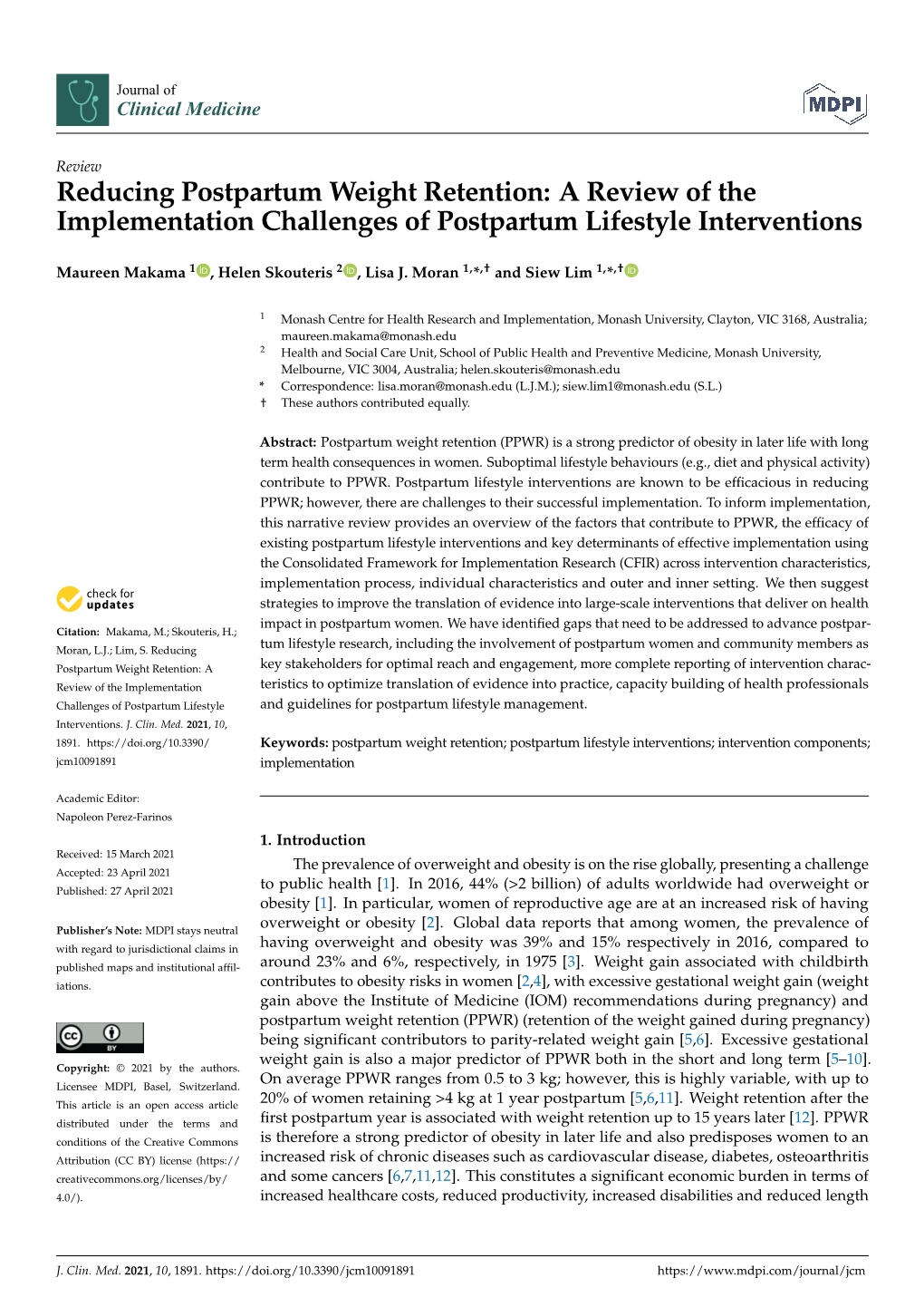 Reducing Postpartum Weight Retention: a Review of the Implementation Challenges of Postpartum Lifestyle Interventions