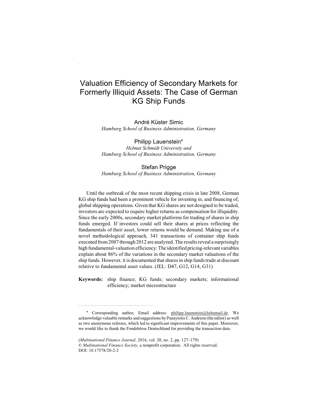 Valuation Efficiency of Secondary Markets for Formerly Illiquid Assets: the Case of German KG Ship Funds