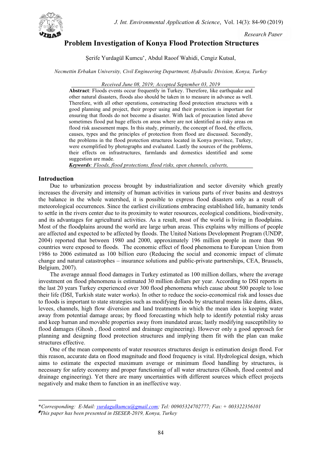 Problem Investigation of Konya Flood Protection Structures