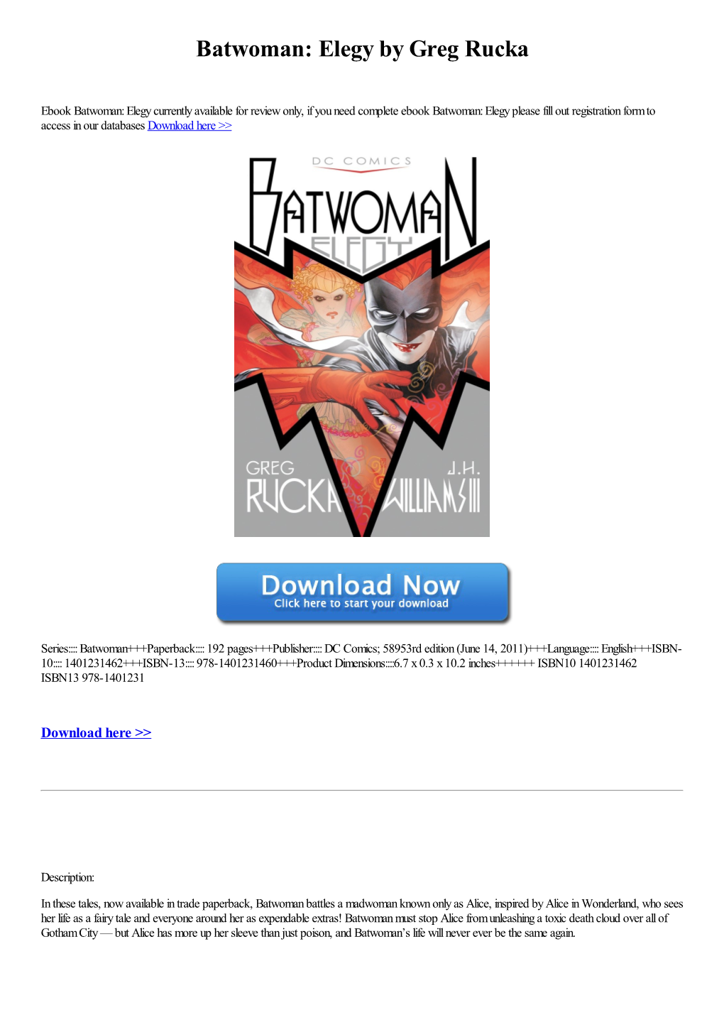 Download Batwoman: Elegy by Greg Rucka