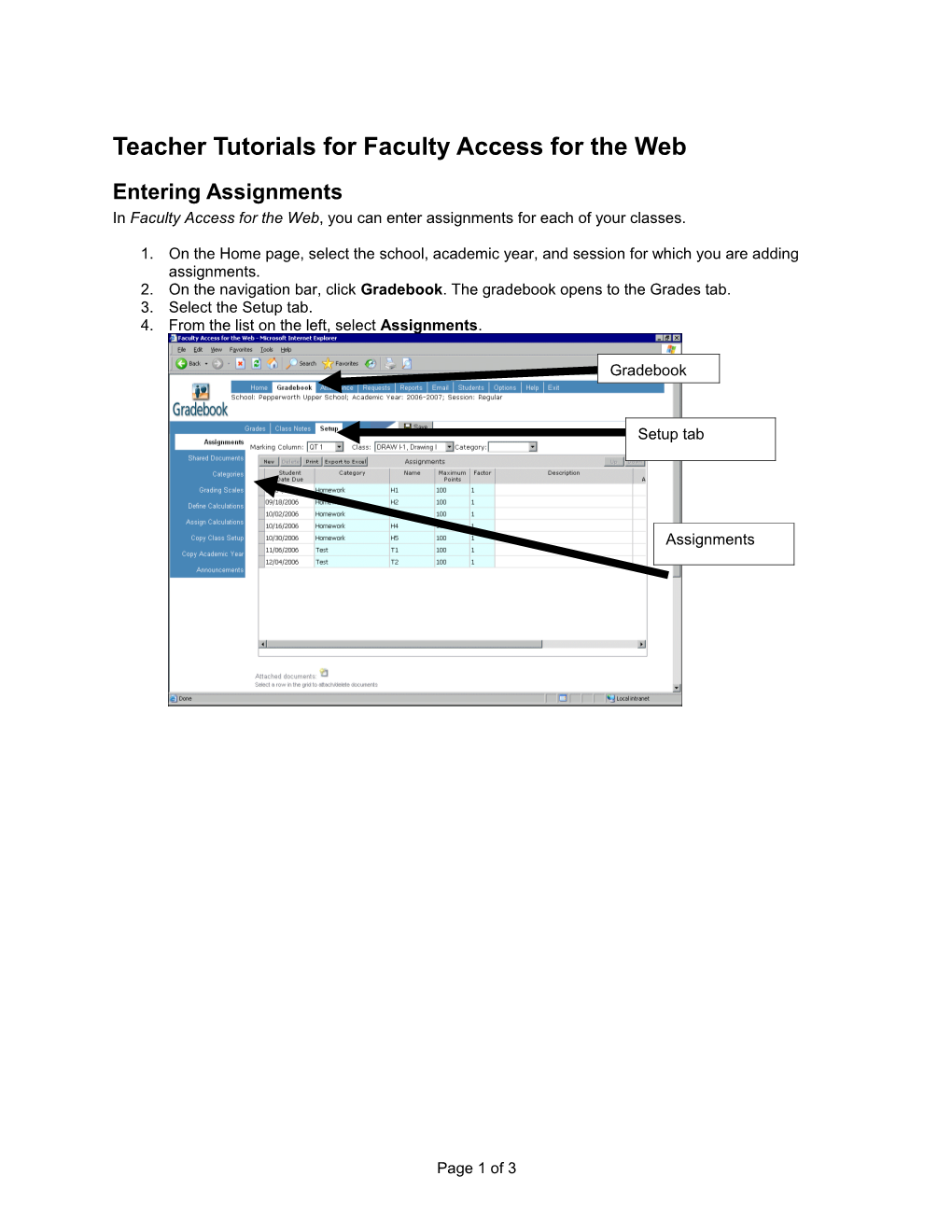 Teacher Tutorials for Faculty Access for the Web