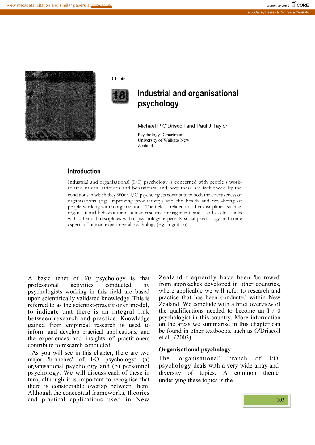 Industrial and Organisational Psychology