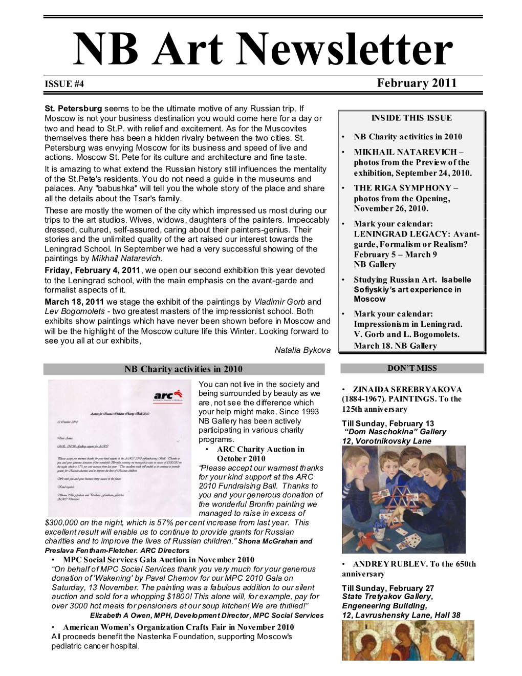 NB Art Newsletter ISSUE #4 February 2011