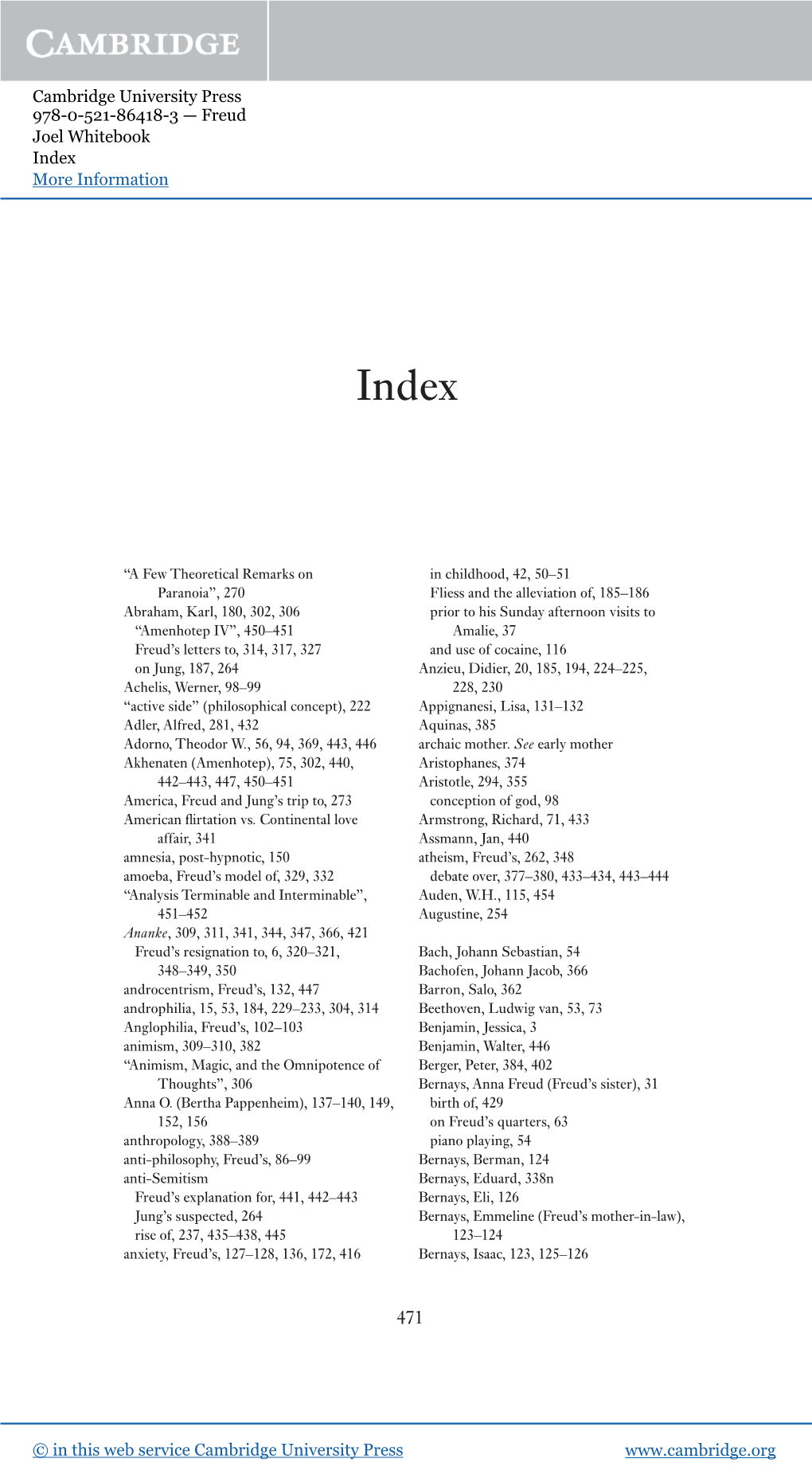 Freud Joel Whitebook Index More Information