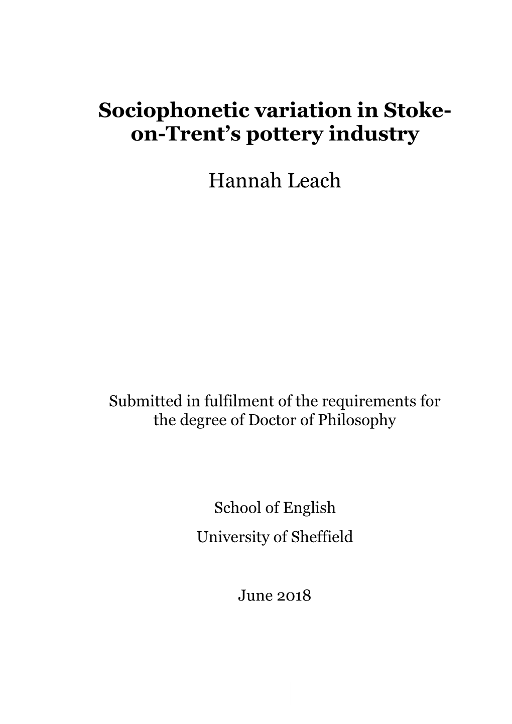 On-Trent's Pottery Industry Hannah Leach