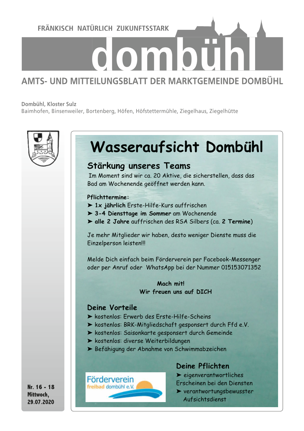 Wasseraufsicht Dombühl Stärkung Unseres Teams Im Moment Sind Wir Ca