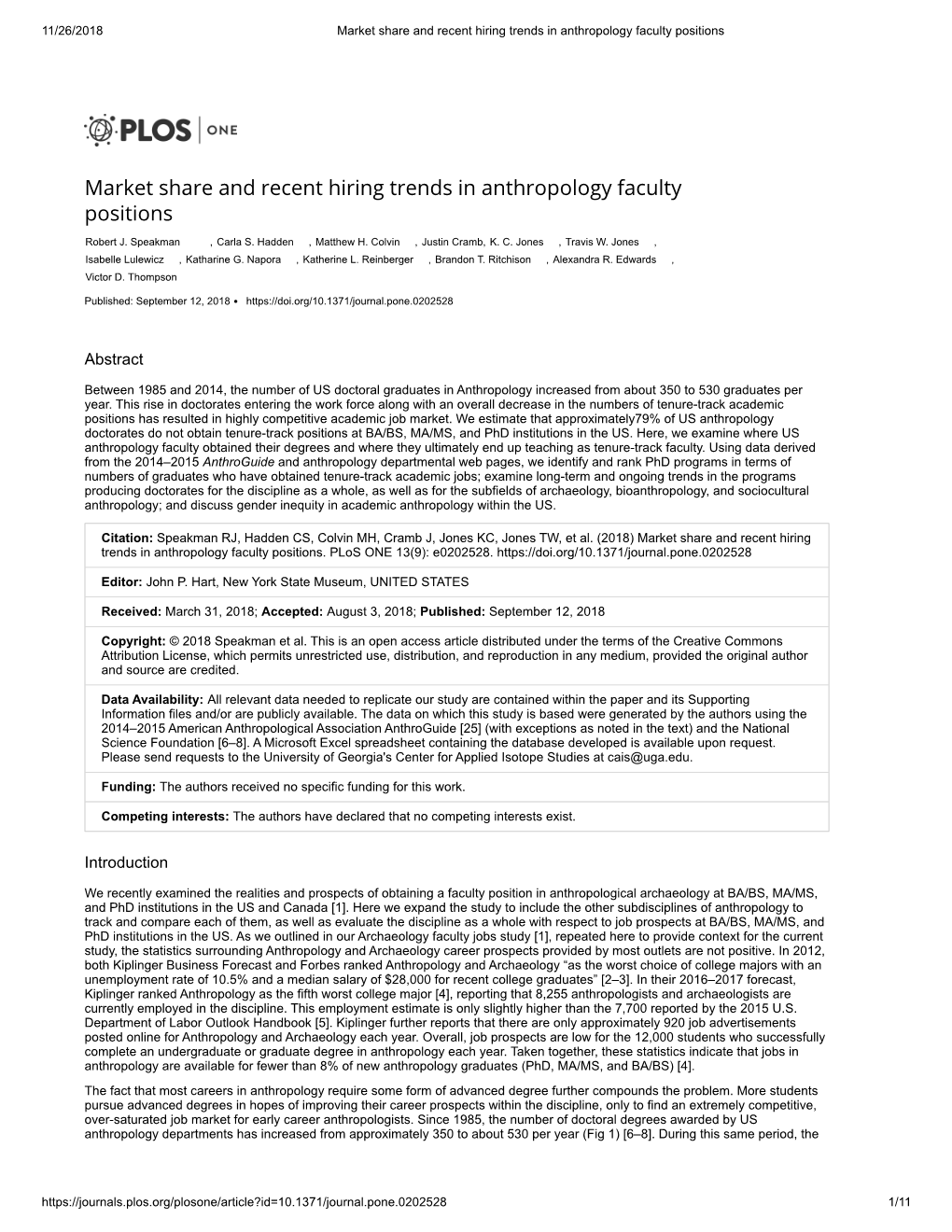 Market Share and Recent Hiring Trends in Anthropology Faculty Positions