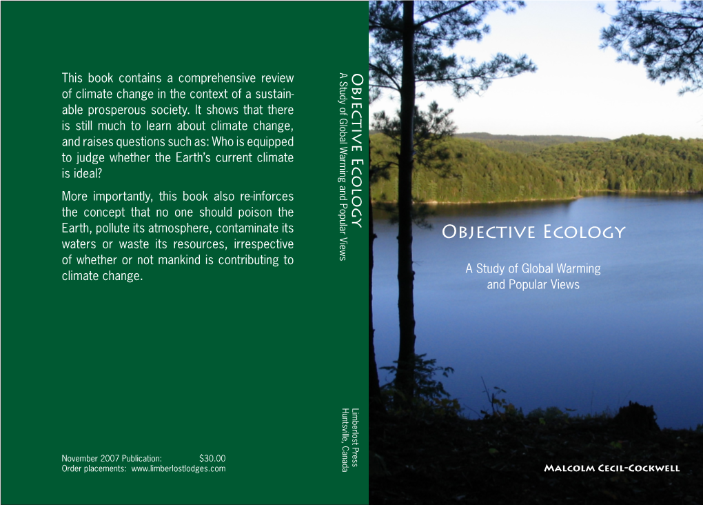 Objective Ecology This Book Contains a Comprehensive Review of Climate Change in the Context of a Sustain- Able Prosperous Society