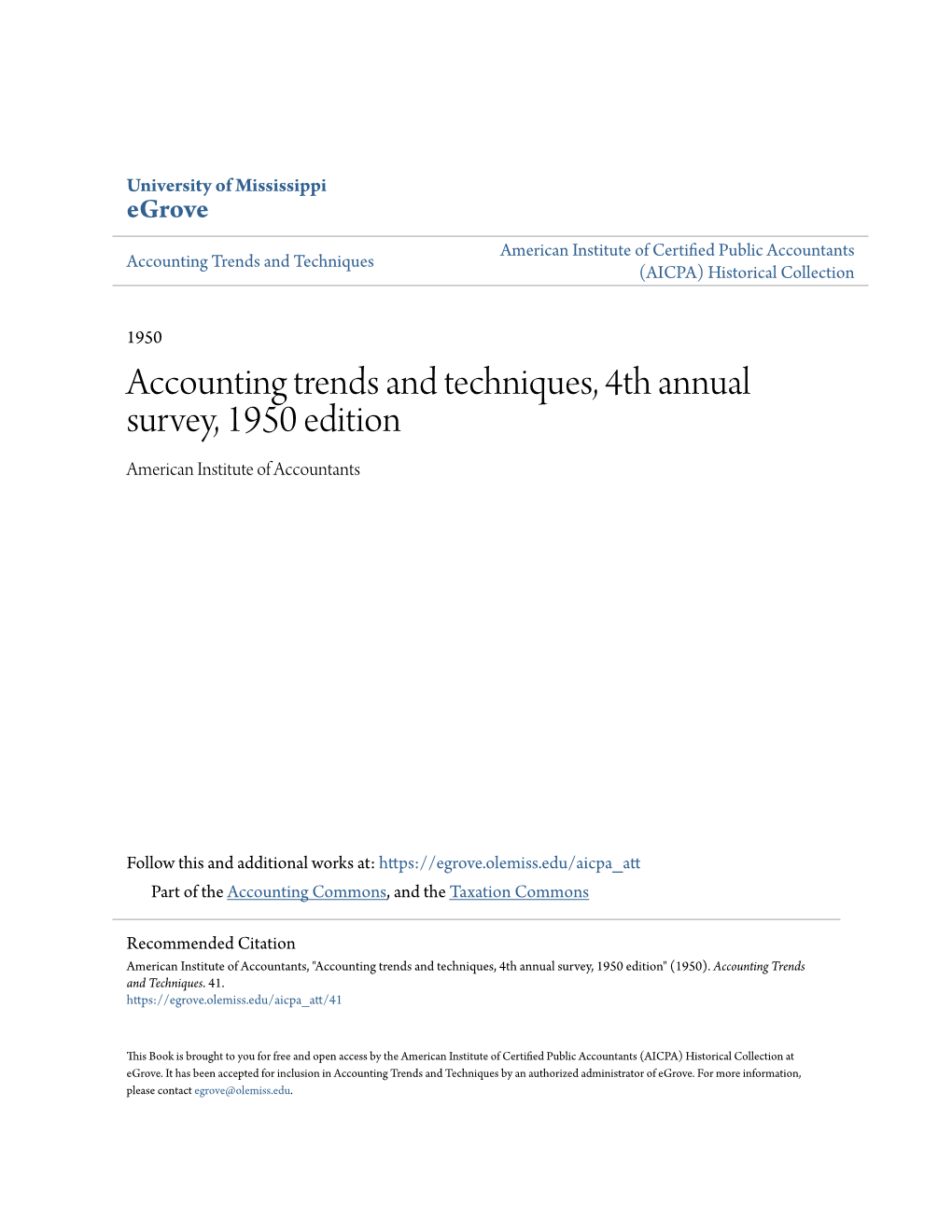 Accounting Trends and Techniques, 4Th Annual Survey, 1950 Edition American Institute of Accountants