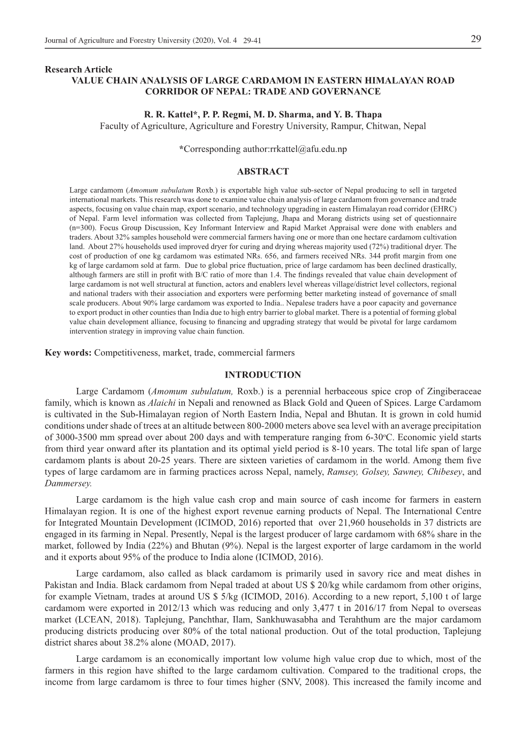 Value Chain Analysis of Large Cardamom in Eastern Himalayan Road Corridor of Nepal: Trade and Governance