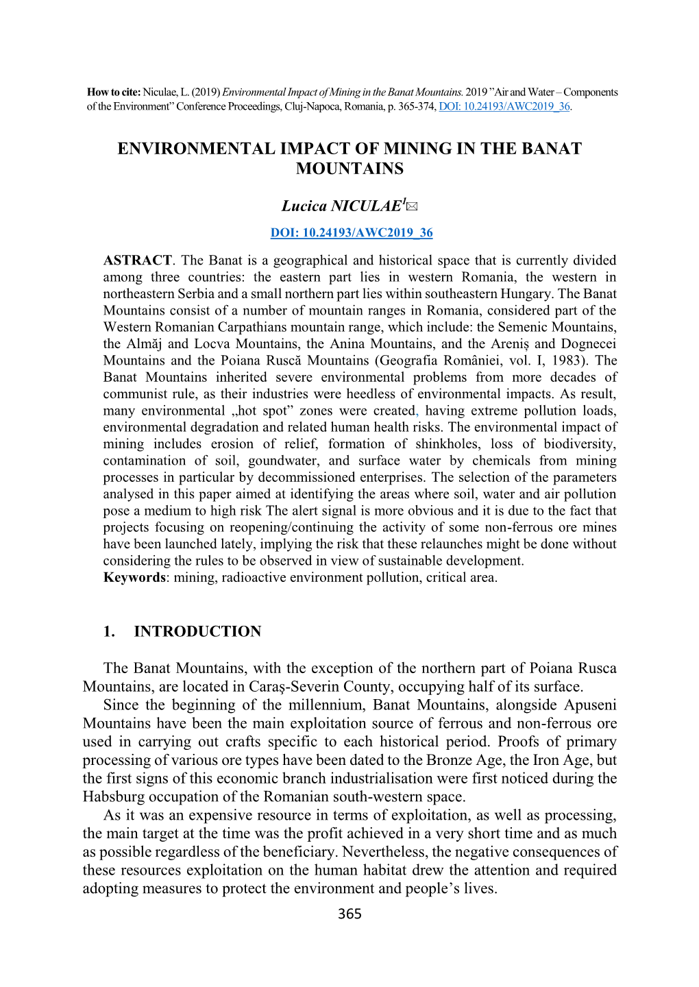 Environmental Impact of Mining in the Banat Mountains