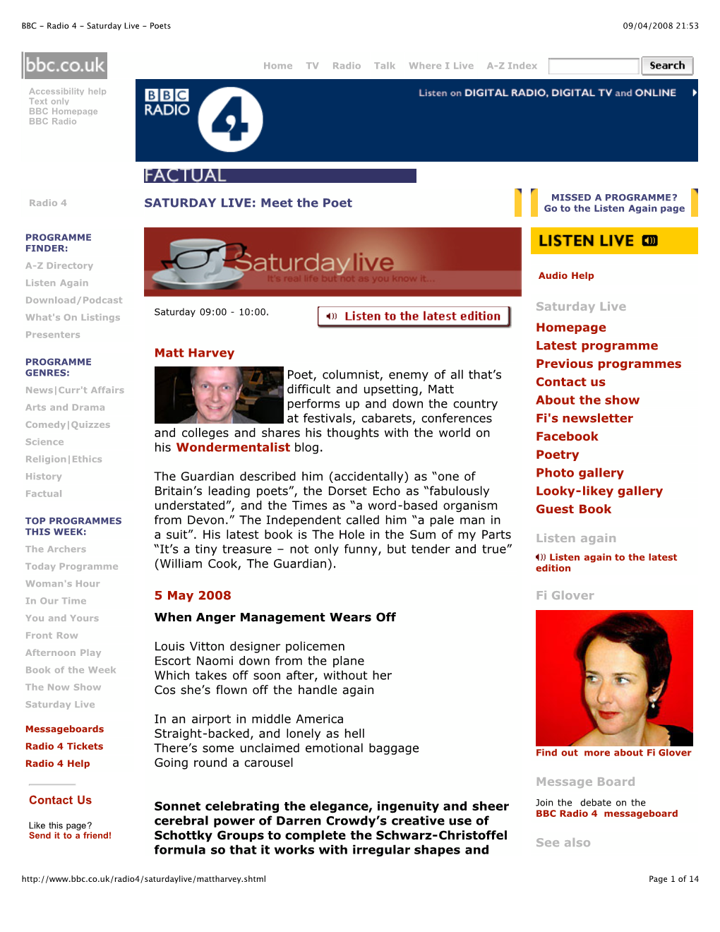 BBC - Radio 4 - Saturday Live - Poets 09/04/2008 21:53