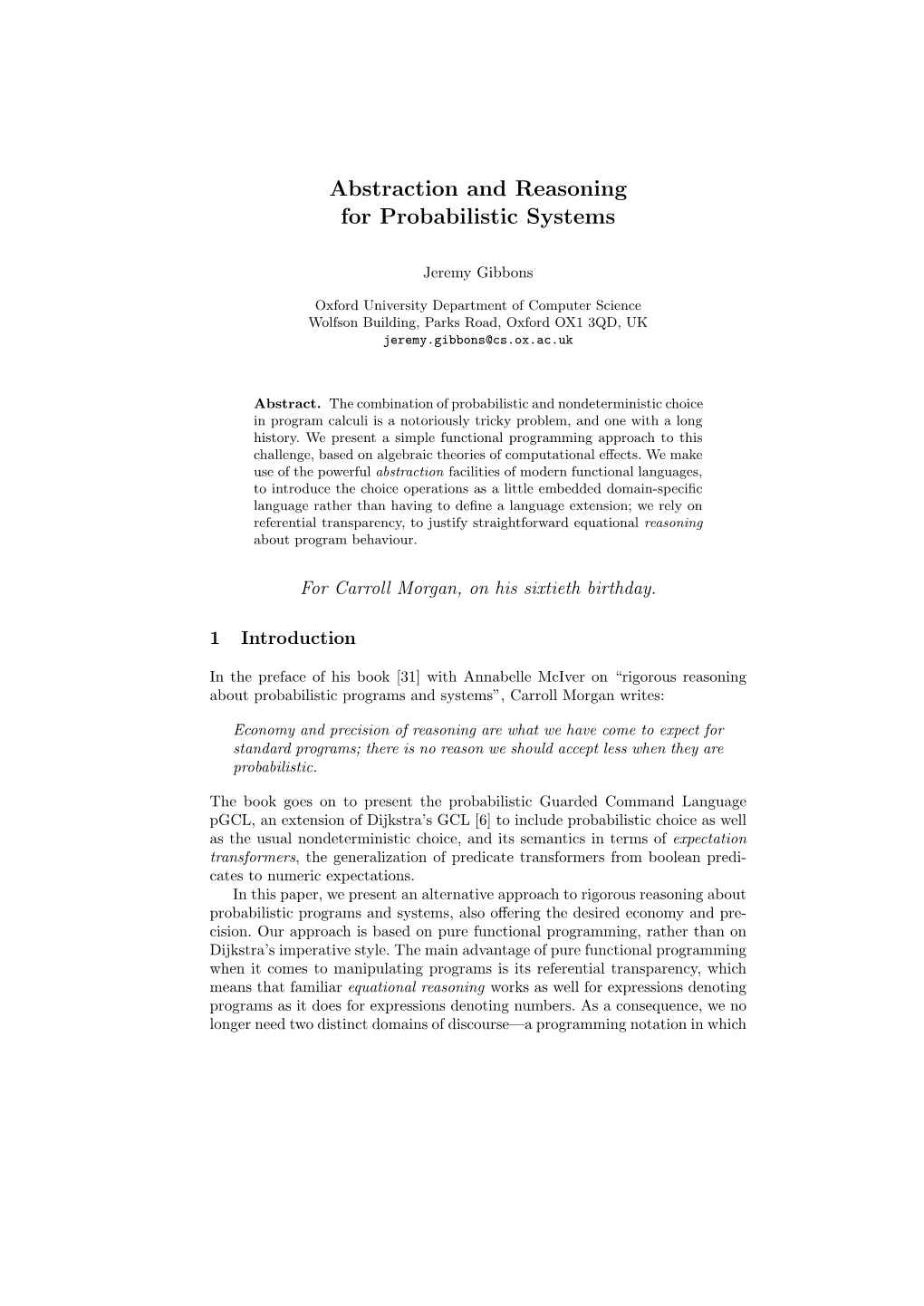 Abstraction and Reasoning for Probabilistic Systems