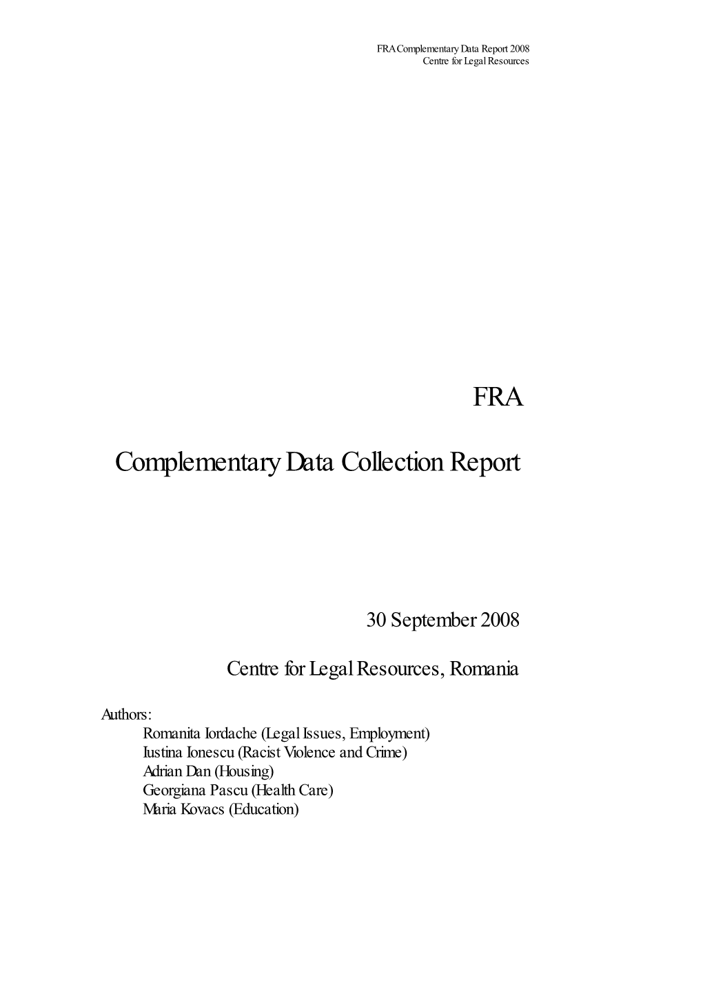 FRA Complementary Data Report RAXEN