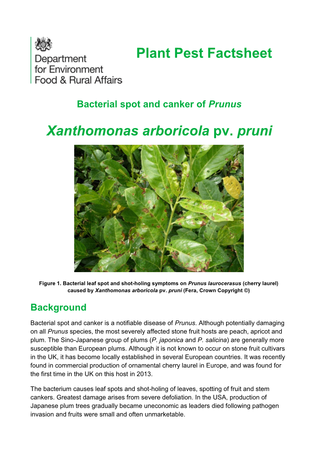 Xanthomonas Arboricola Pv. Pruni Plant Pest Factsheet