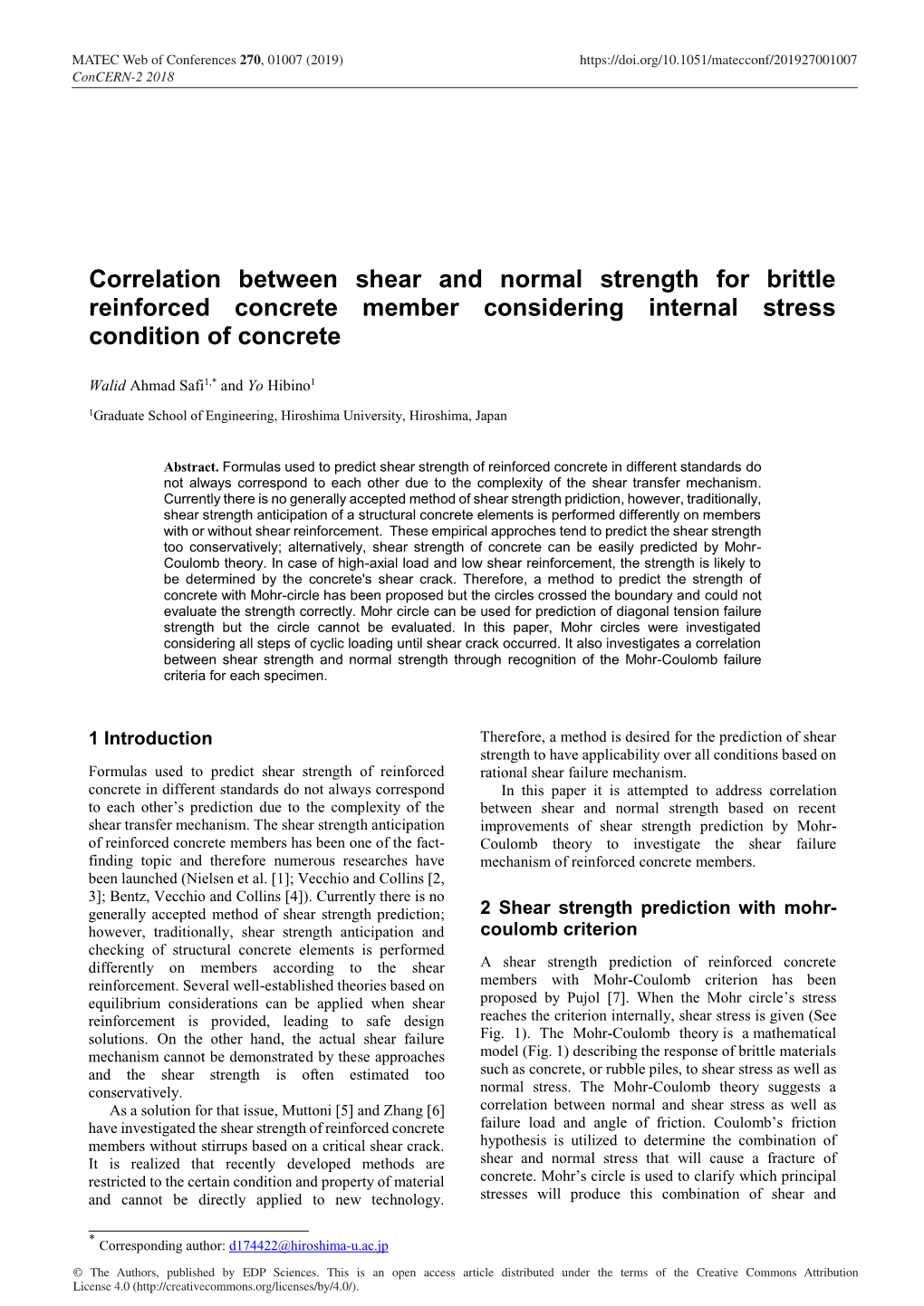 Correlation Between Shear and Normal Strength for Brittle Reinforced Concrete Member Considering Internal Stress Condition of Concrete