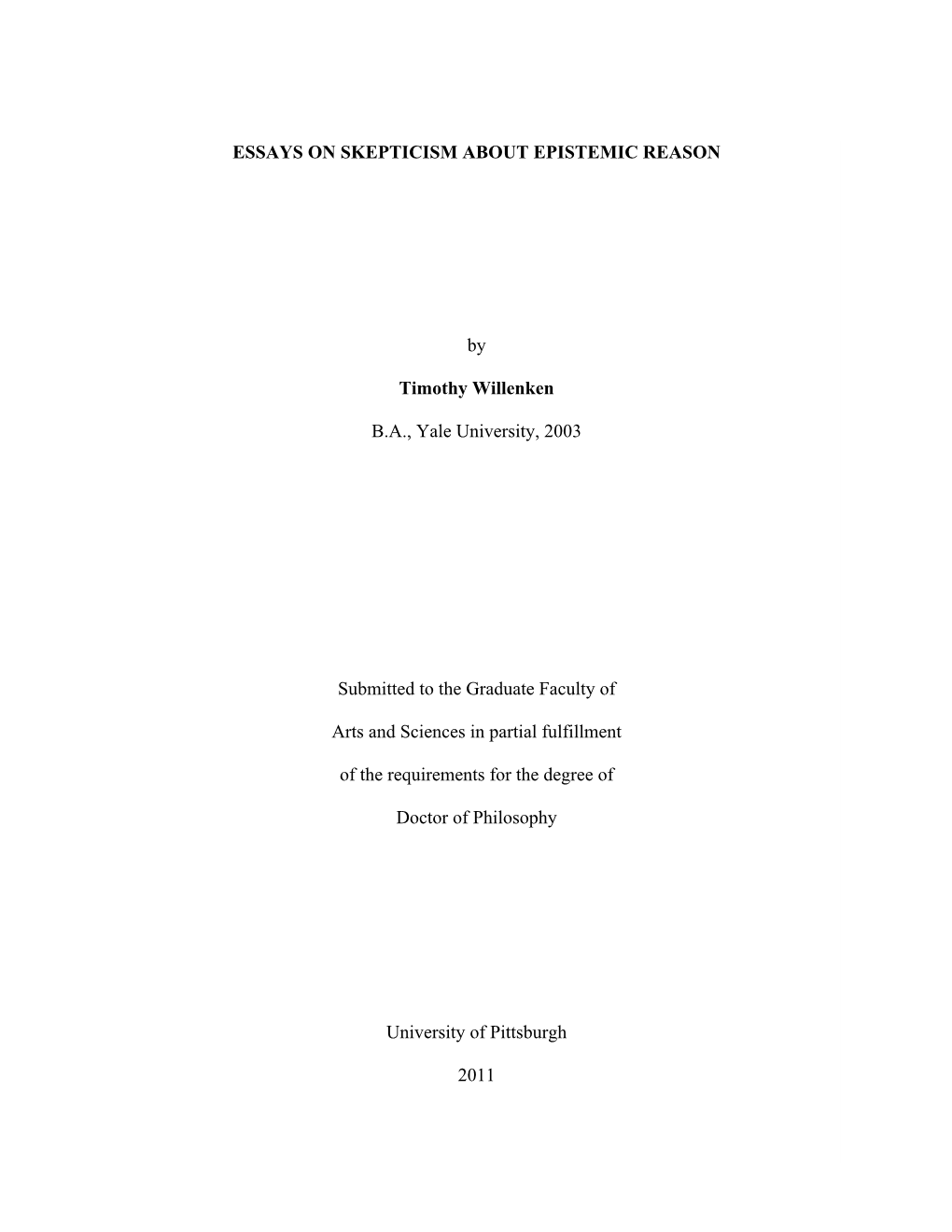 Essays on Skepticism About Epistemic Reason