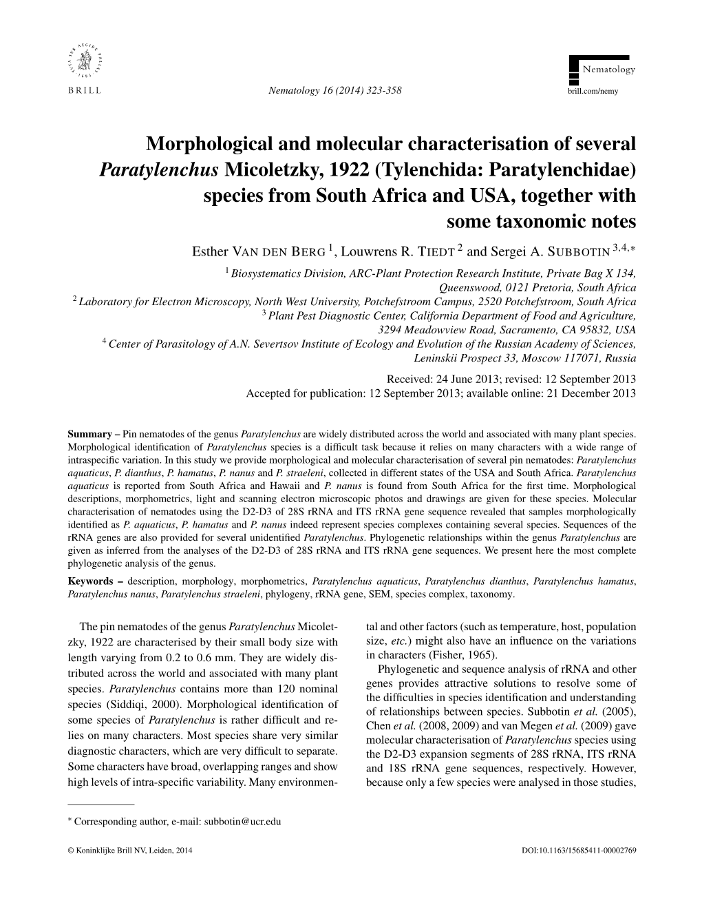 Morphological and Molecular Characterisation of Several