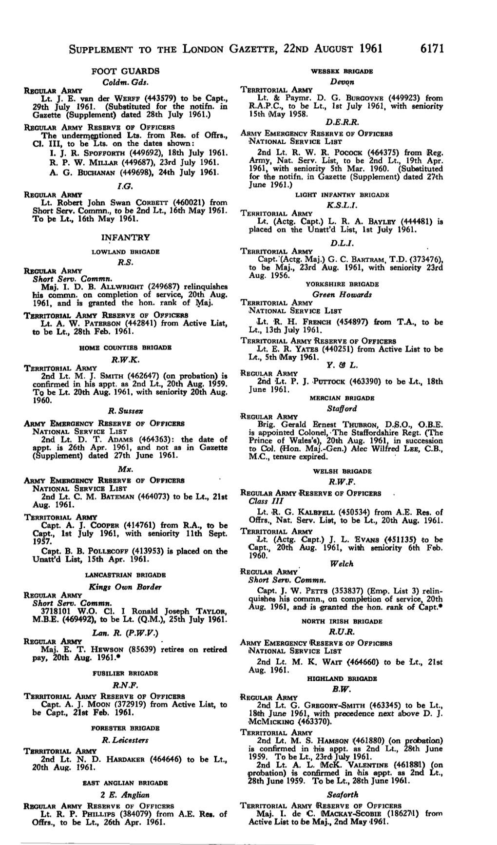 Supplement to the London Gazette, 22Nd August 1961 6171