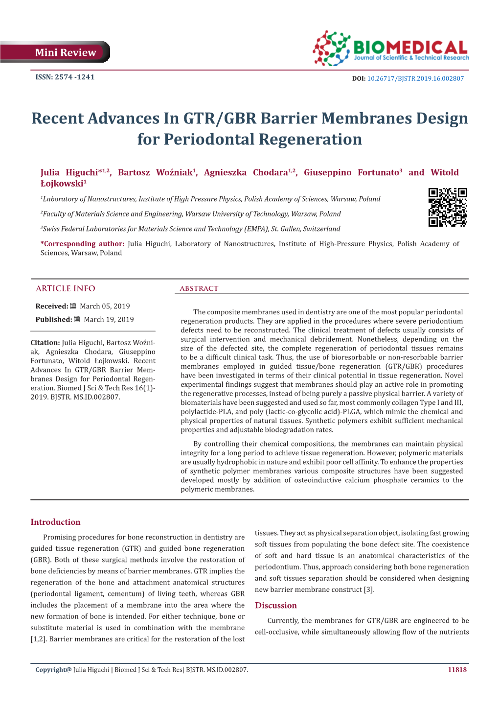 Recent Advances in GTR/GBR Barrier Membranes Design for Periodontal Regeneration