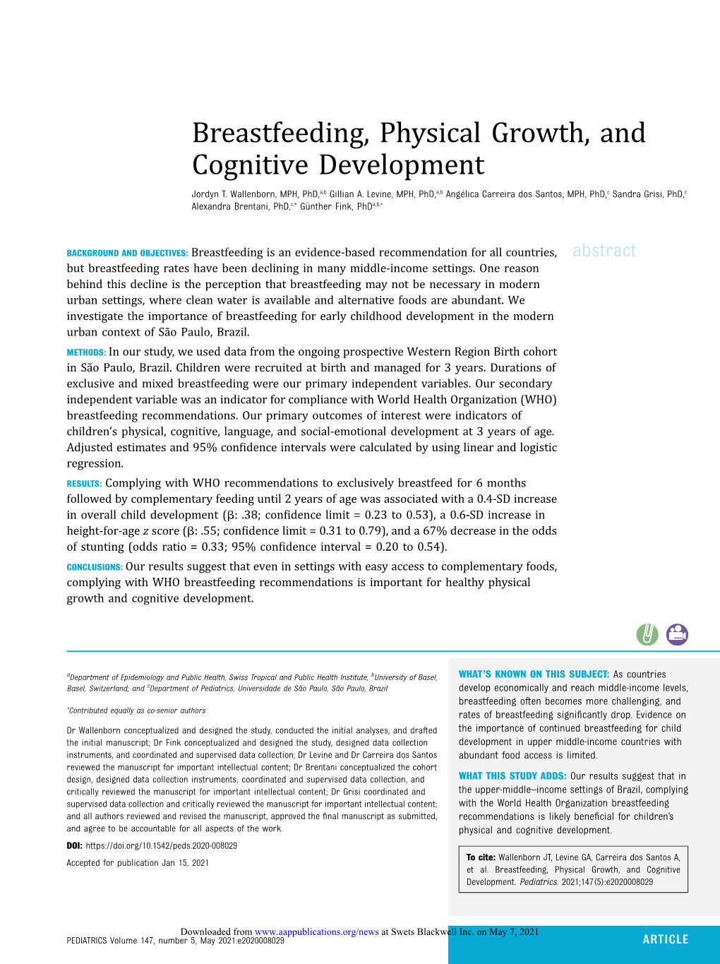 Breastfeeding, Physical Growth, and Cognitive Development Jordyn T