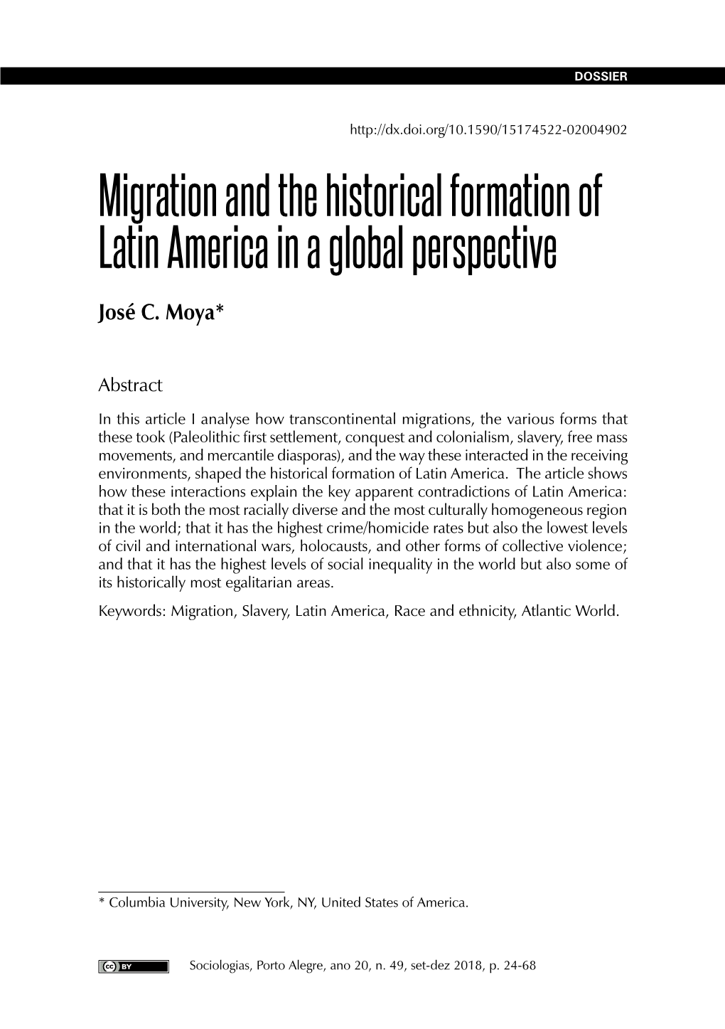 Migration and the Historical Formation of Latin America in a Global Perspective