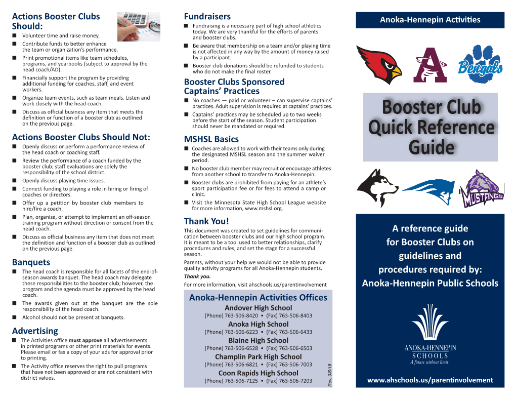 Booster Club Quick Reference Guide