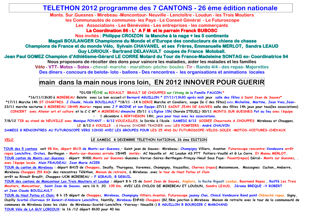 TELETHON 2012 Programme Des 7 CANTONS - 26 Éme Édition Nationale Monts