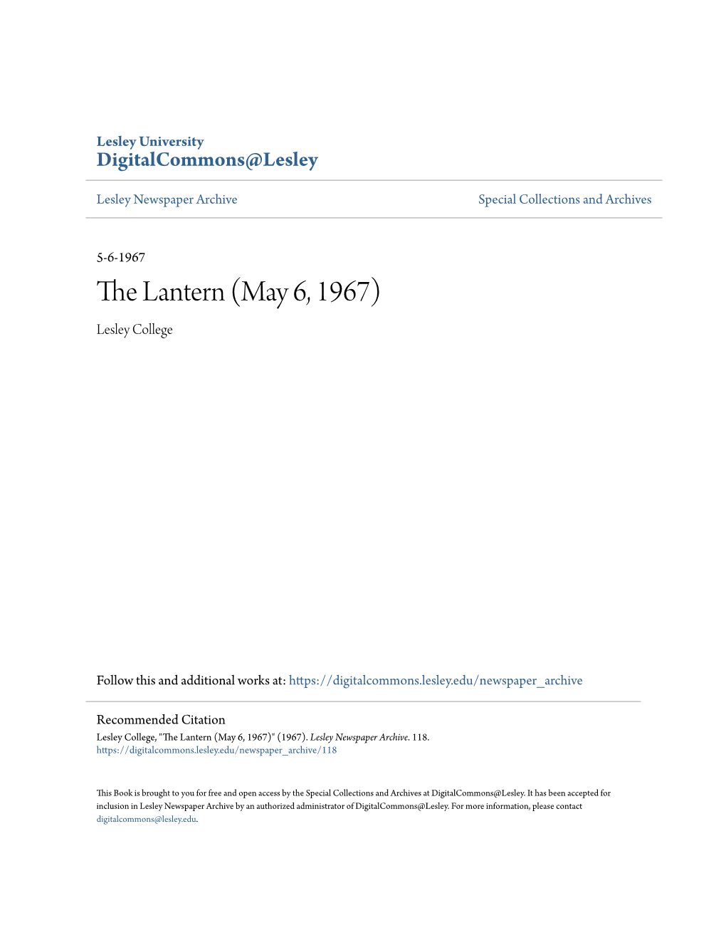 The Lantern (May 6, 1967) Lesley College