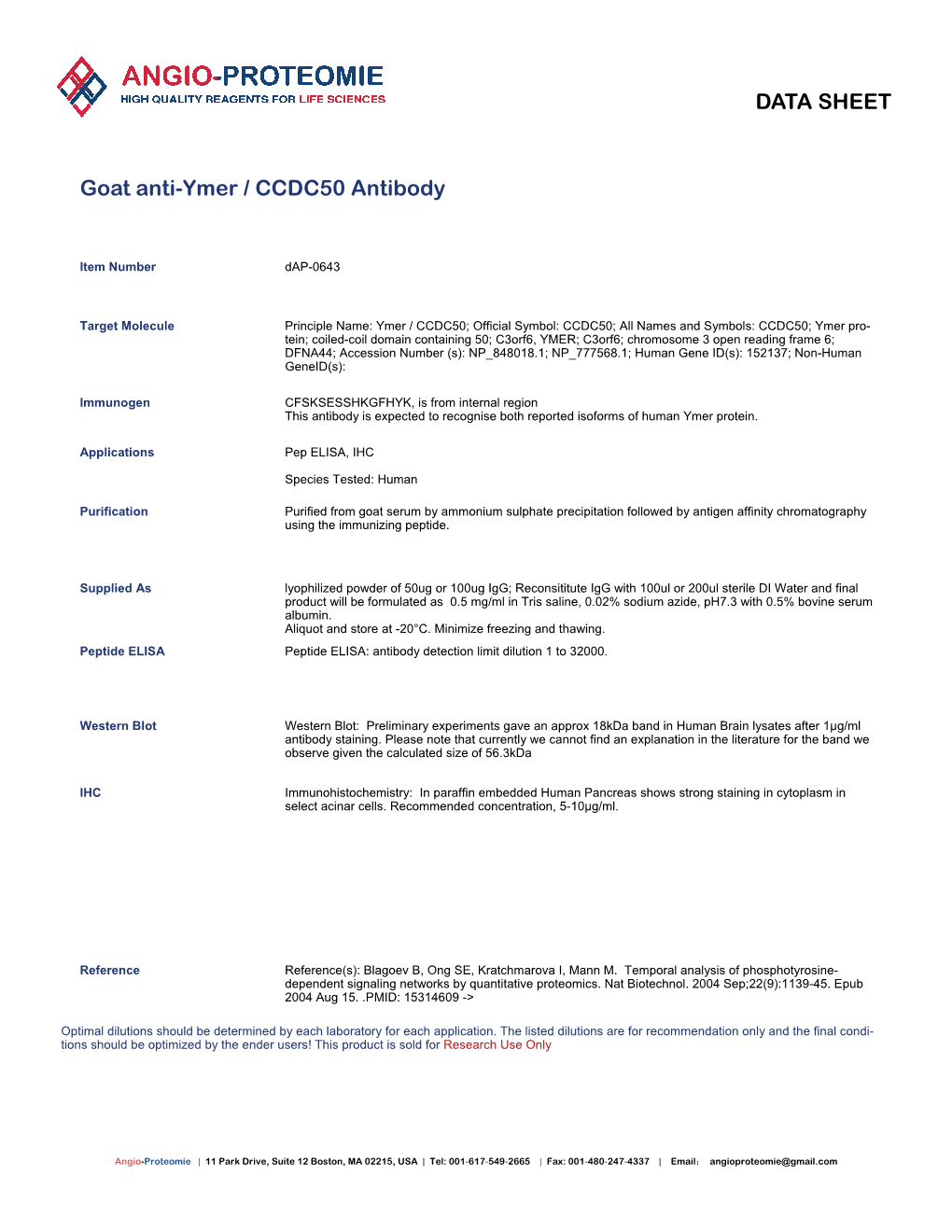 Dap-0643 Goat Anti-Ymer Or CCDC50 Antibody-PDF.Pdf