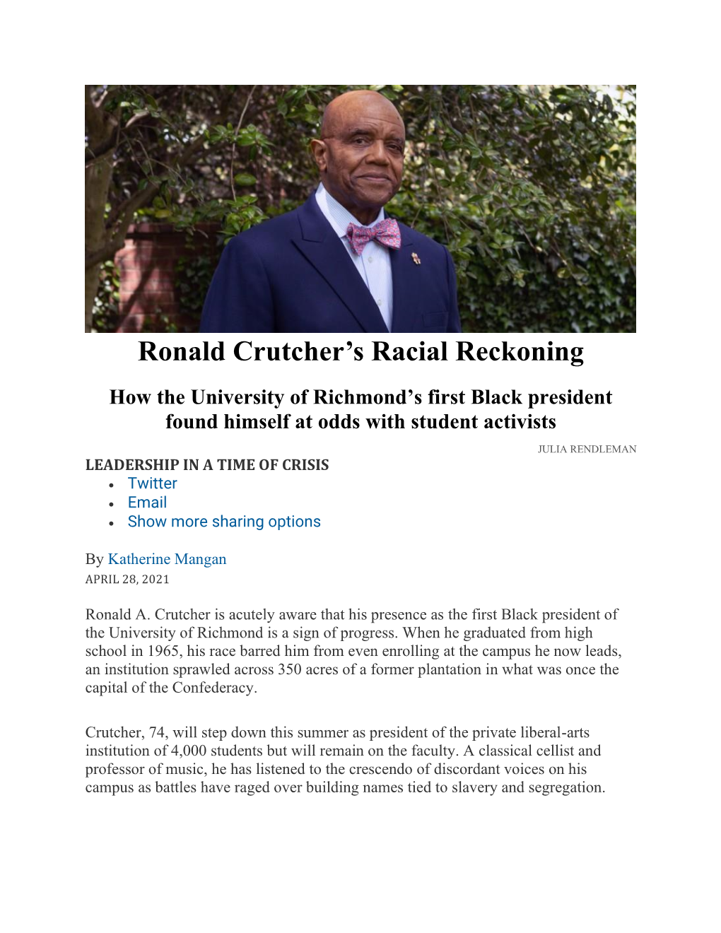 Ronald Crutcher's Racial Reckoning