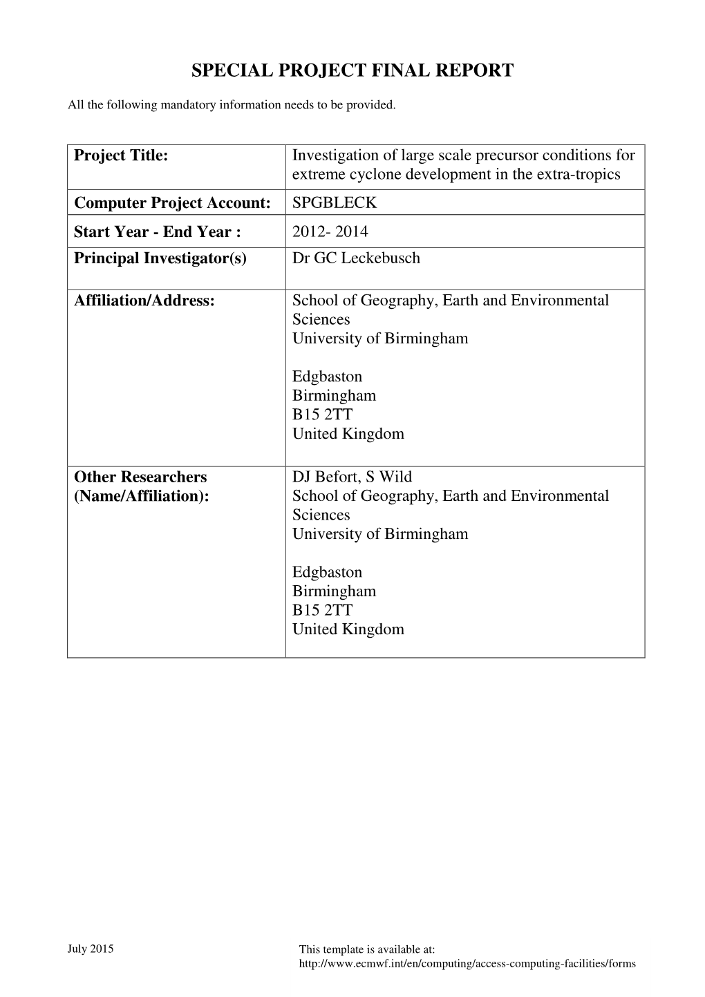 Special Project Final Report