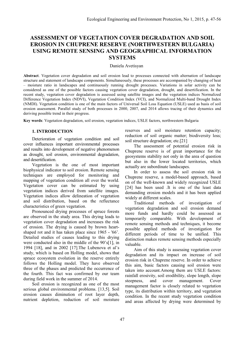 Assessment of Vegetation Cover Degradation and Soil