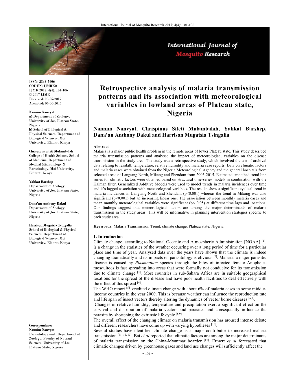 Retrospective Analysis of Malaria Transmission Patterns and Its