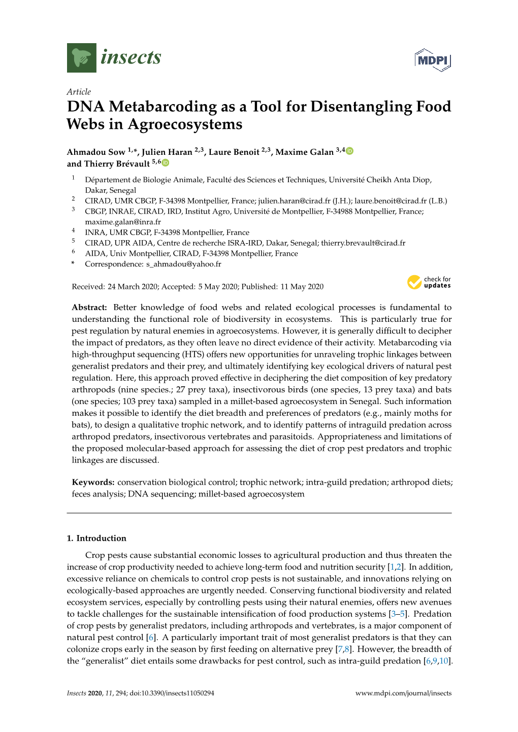 DNA Metabarcoding As a Tool for Disentangling Food Webs in Agroecosystems