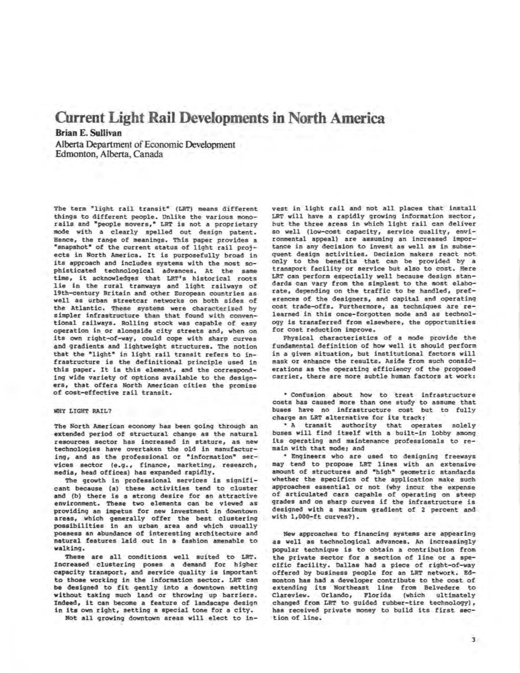 Current Light Rail Developments in North America Brian E