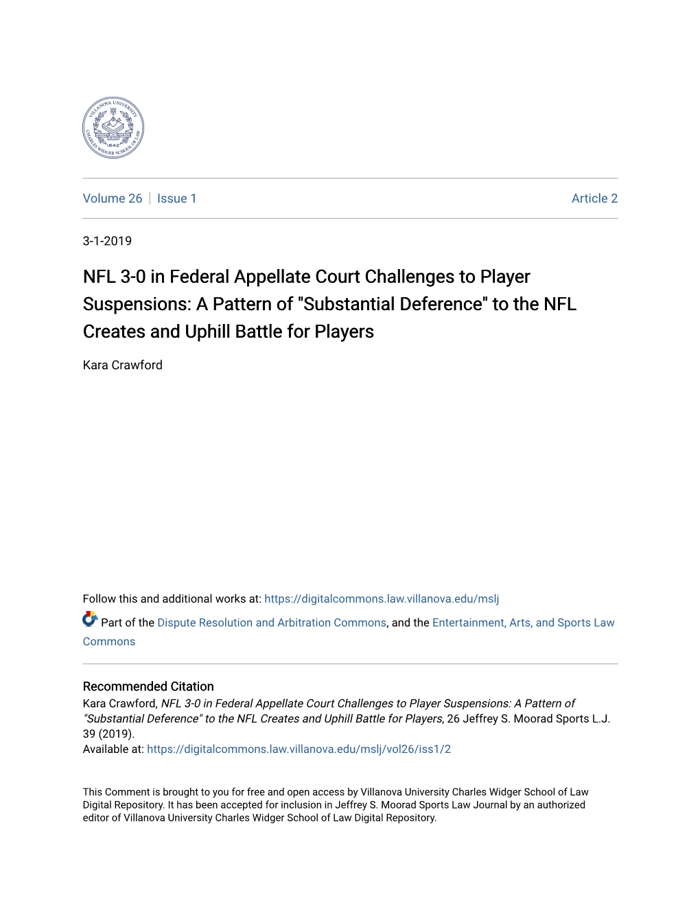 NFL 3-0 in Federal Appellate Court Challenges to Player Suspensions: a Pattern of "Substantial Deference" to the NFL Creates and Uphill Battle for Players