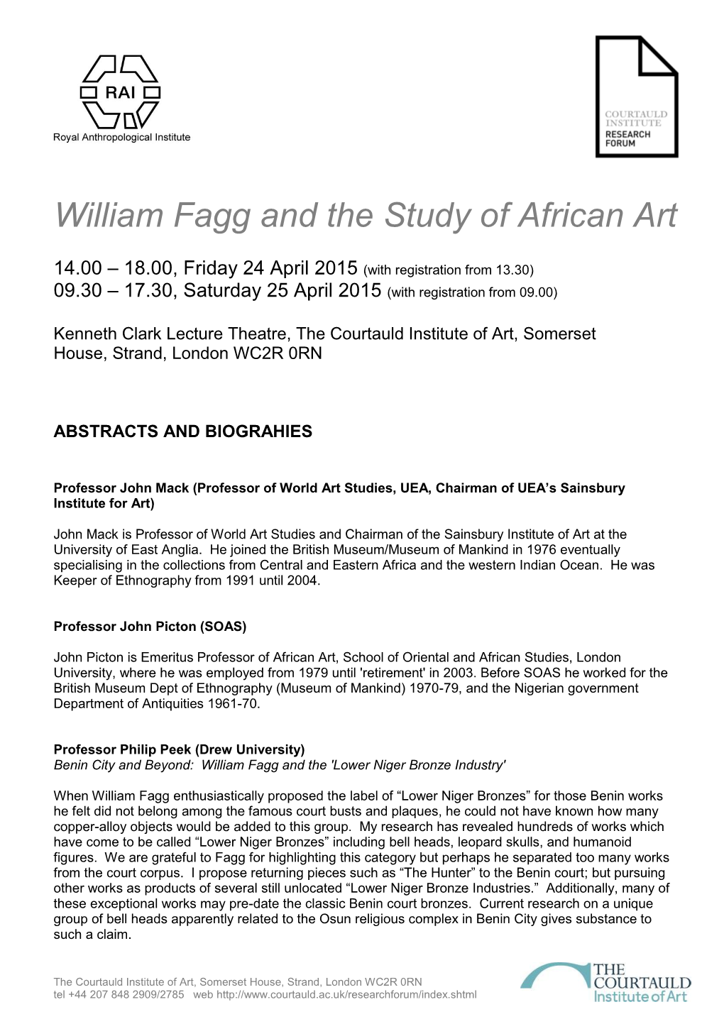 William Fagg and the Study of African Art