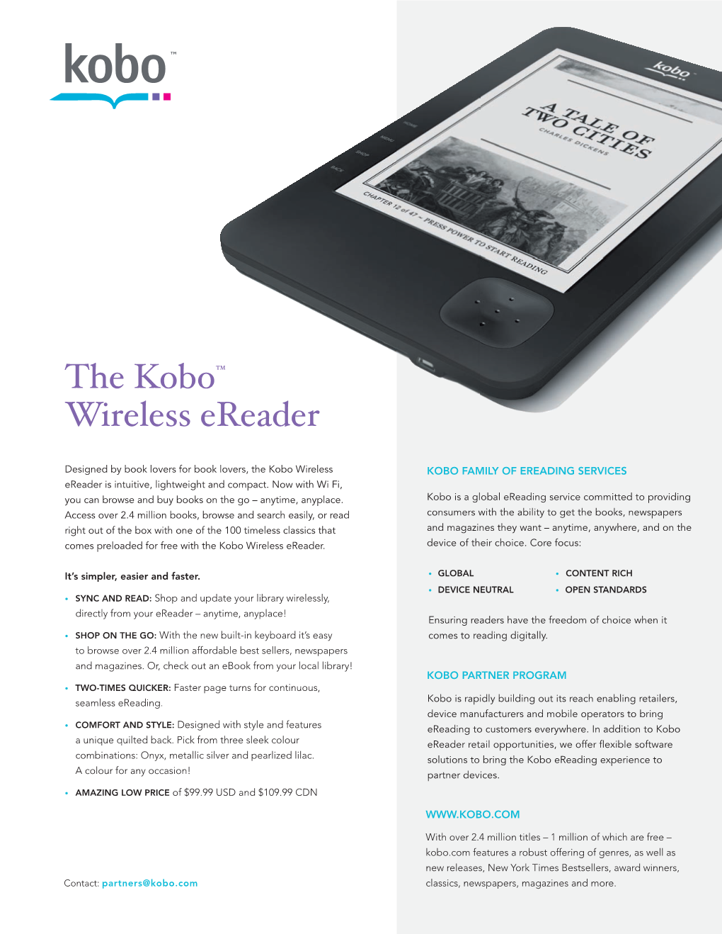 KBP43 Product Overview-K2 Ereader 110808 FA.Indd 1 11-08-08 4:36 PM TECHNICAL SPECIFICATIONS: KOBO EREADER