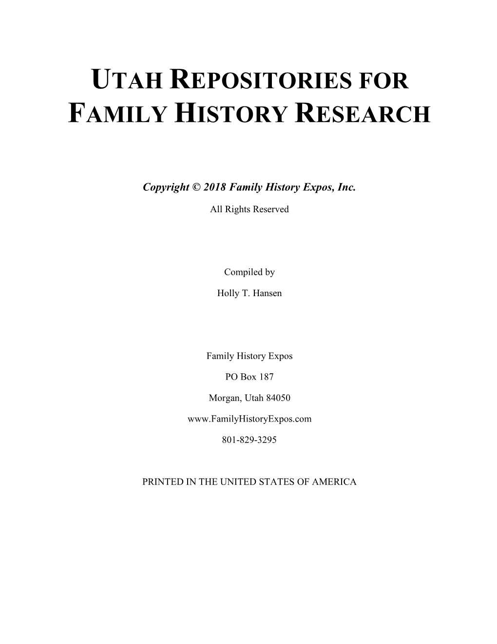 Utah Repositories for Family History Research