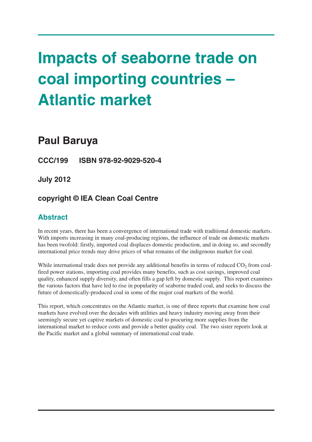 Impacts of Seaborne Trade on Coal Importing Countries – Atlantic Market