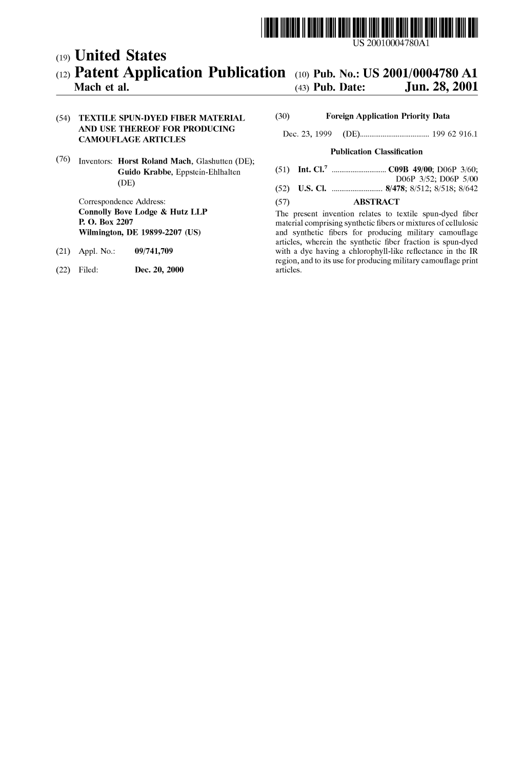 (12) Patent Application Publication (10) Pub. No.: US 2001/0004780 A1 Mach Et Al