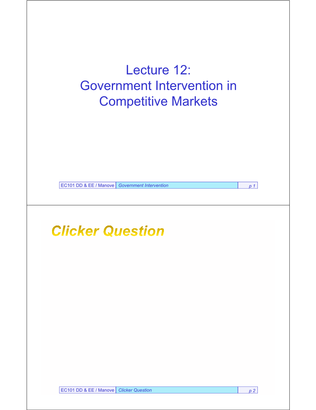 Lecture 12: Government Intervention in Competitive Markets