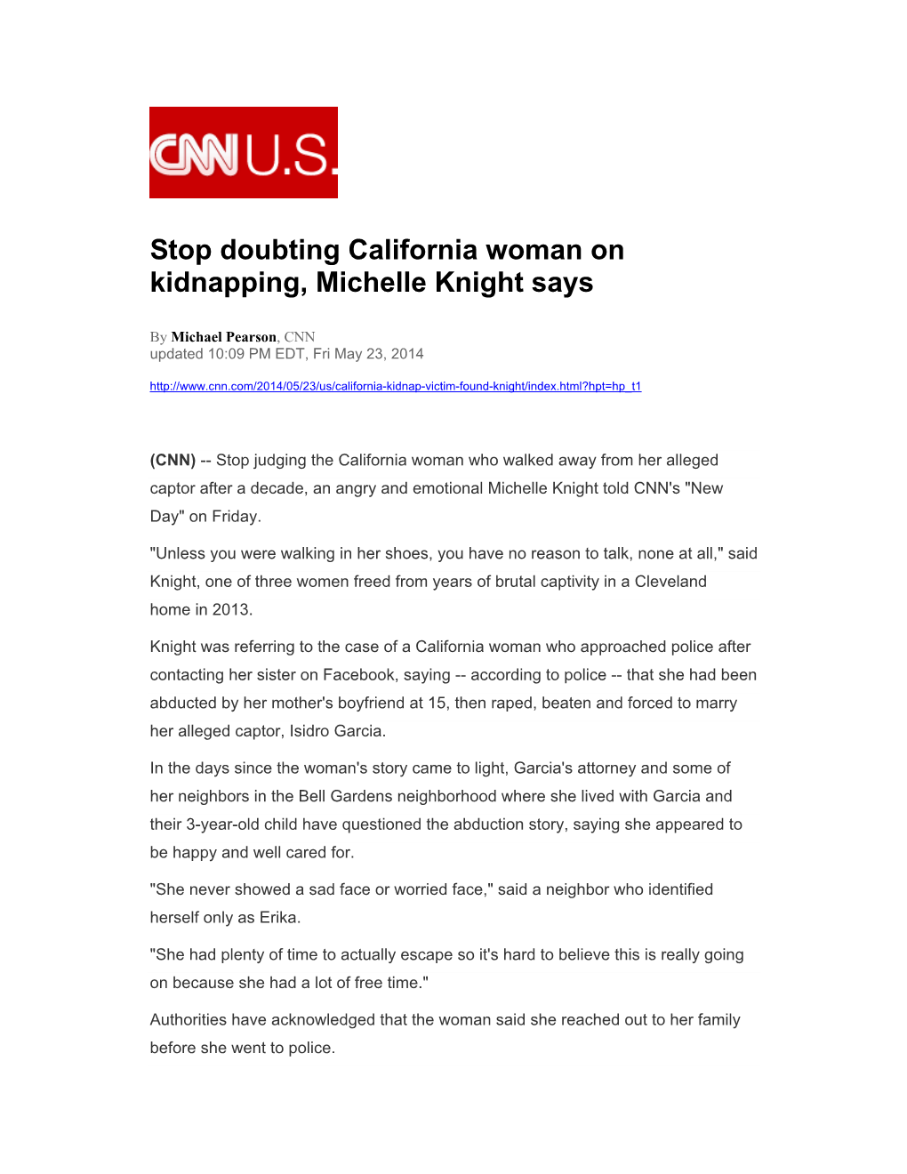 Stop Doubting California Woman on Kidnapping, Michelle Knight Says