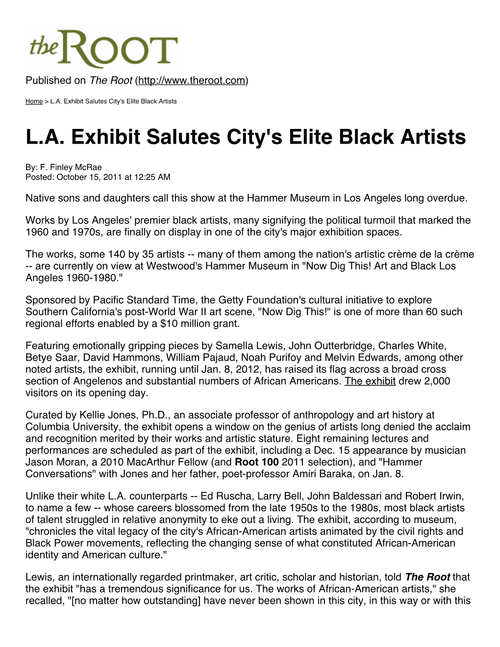 L.A. Exhibit Salutes City's Elite Black Artists